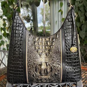 Brahmin Tabitha Sarastro Onyx Croc Embossed Leather Shoulder Bag New!